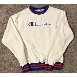 Retro Champion Reverse Weave Heavyweight Striped Embroidered Logo Sweatshirt M